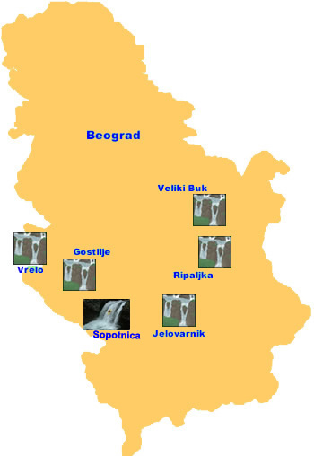 Vodopadi Srbije - karta